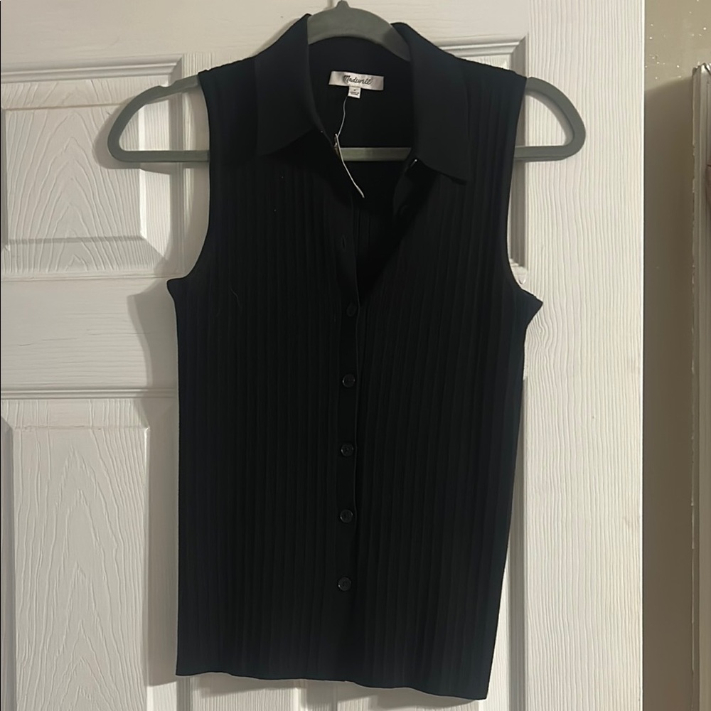 Madewell Knit Black Sleeveless Button Up